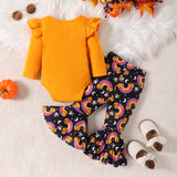 Baby Girls Halloween Print Letter Pumpkin Print Flared 2 Pcs Set