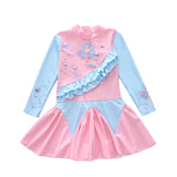 Baby Girl One-piece Long Sleeved Lotus Leaf Sun Protection Swimsuit