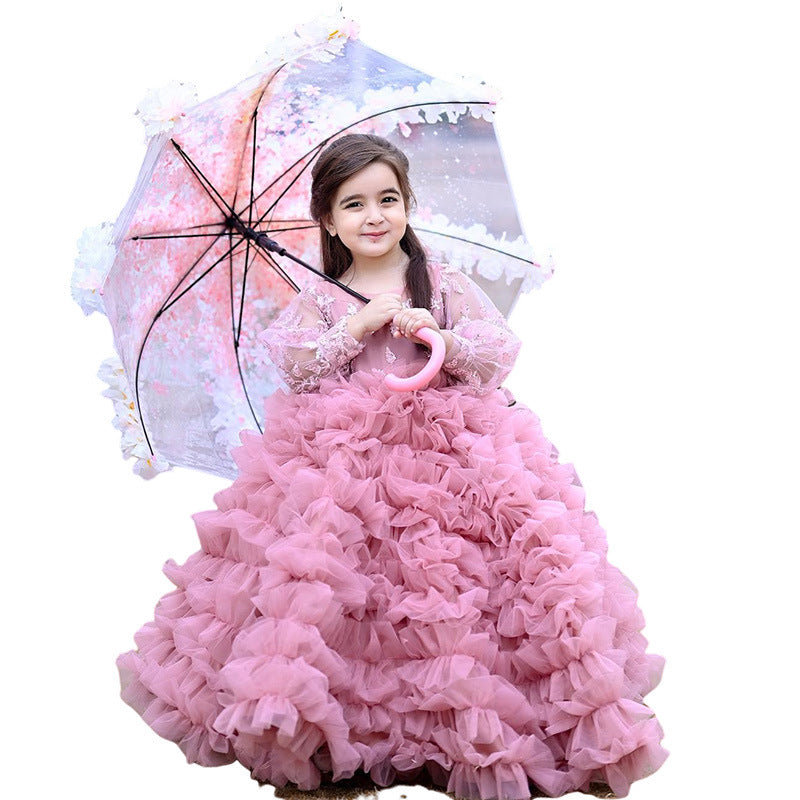 Kid Baby Girls Catwalk Princess Flower Appliqué Cake Dresses