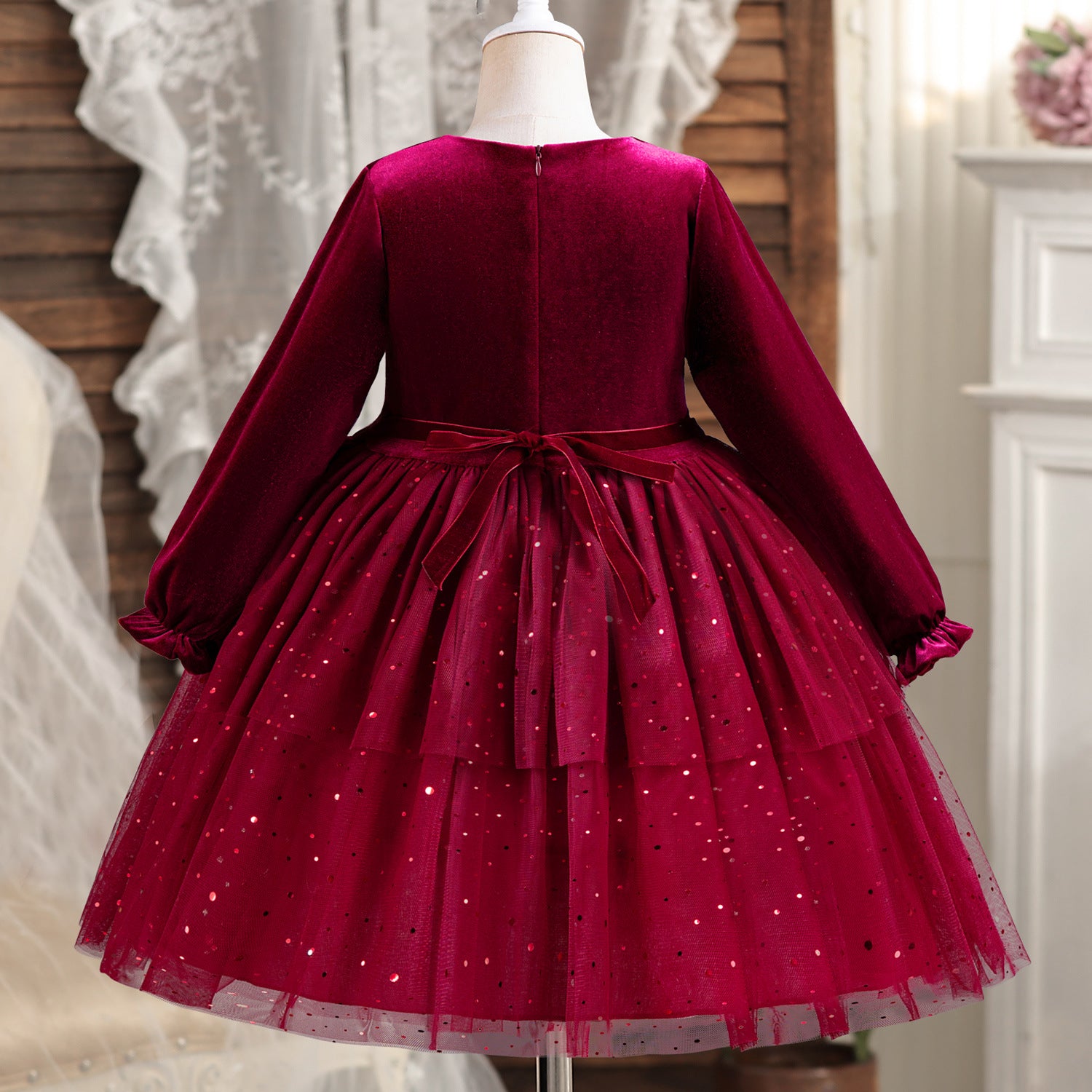 Girls Dress Velvet Sequined Gauze Princess Dress Children Christmas New Year Dress Skirt
