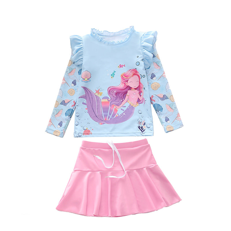 Kid Girl Split Mermaid Long-sleeved Sun-proof Swimsuit