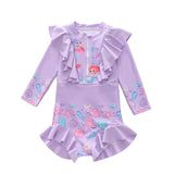 Kid Girl One-piece Swimsuit Long-sleeved Ruffle Swimwear