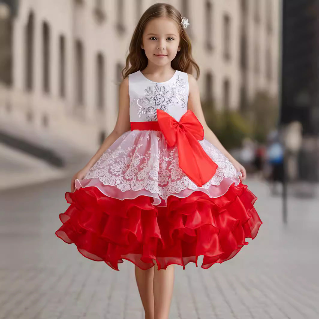 Kid Girl Formal Bow Tie Flower Wedding Evening Dress