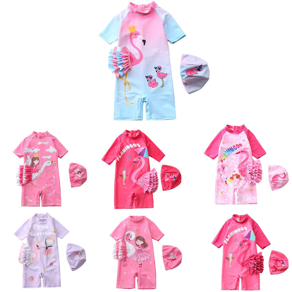 Kid Baby Girl Jumpsuit Swan Cute Swimsuit