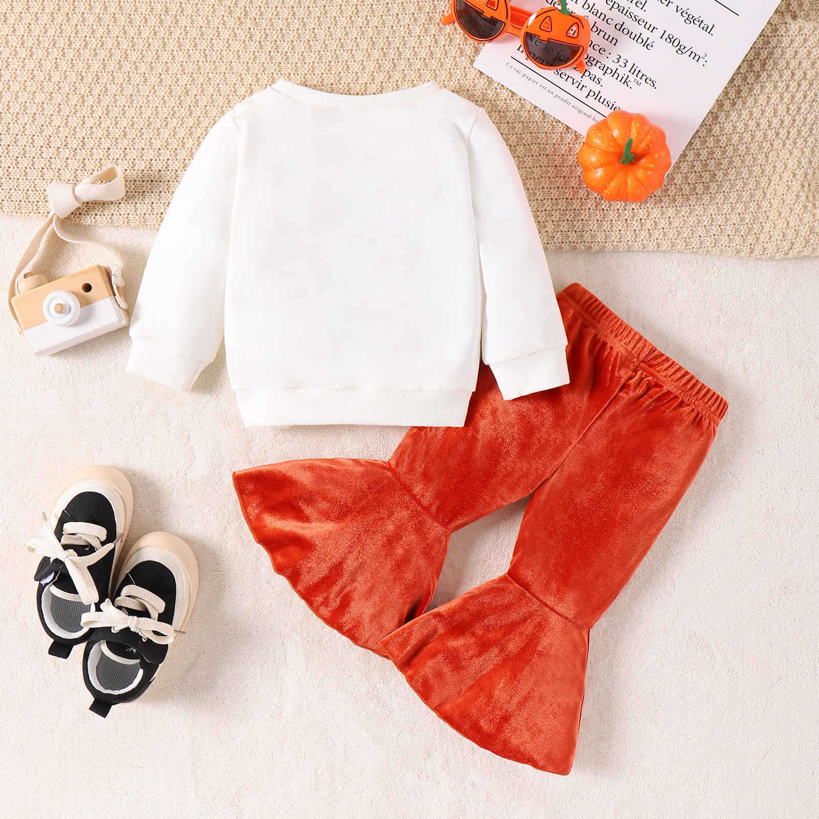 Halloween Pumpkin Letter Long Sleeve Velvet 2 Pcs Set