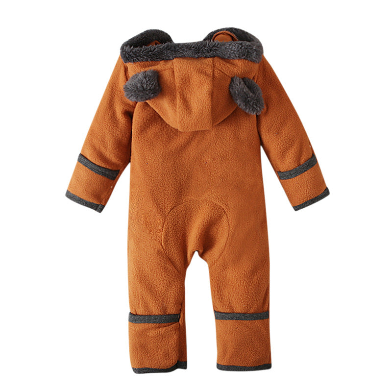 Baby Boys Autumn Winter Zippered Hooded Romper Jumpsuit