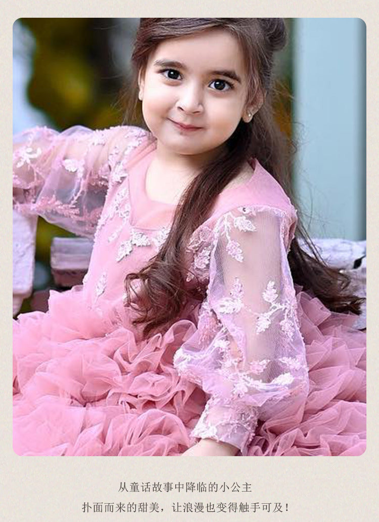 Kid Baby Girls Catwalk Princess Flower Appliqué Cake Dresses