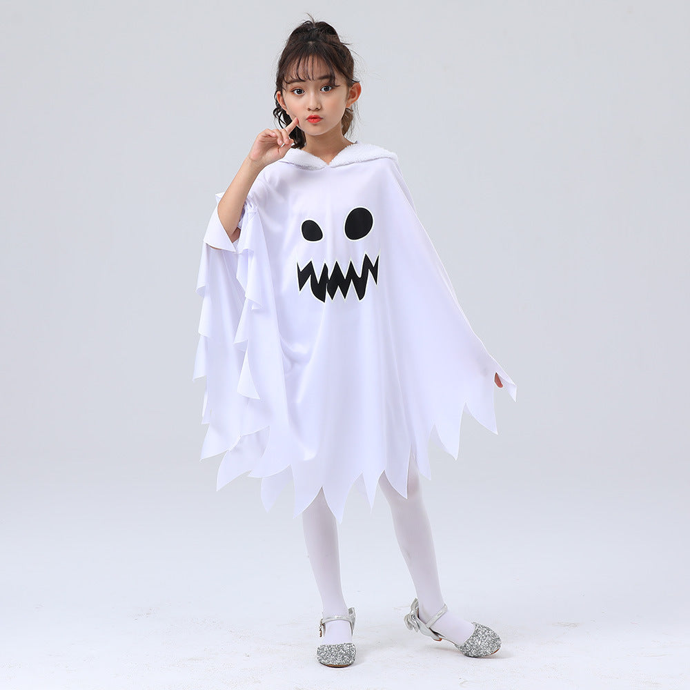 Girl White Ghost Glows Grimace Cloak Halloween Cosplay Party Costume