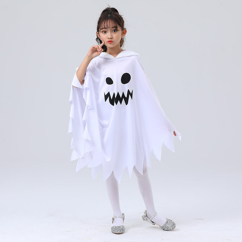 Girl White Ghost Glows Grimace Cloak Halloween Cosplay Party Costume