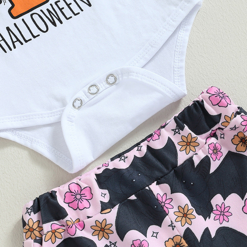 Baby Girl Halloween Letter Long Sleeves Printed 3 Pcs Sets