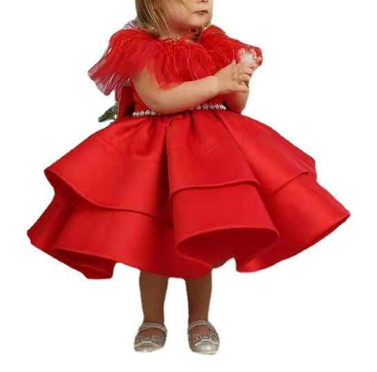 Kid Girl First Birthday Princess High-end Winter Flower Dresses
