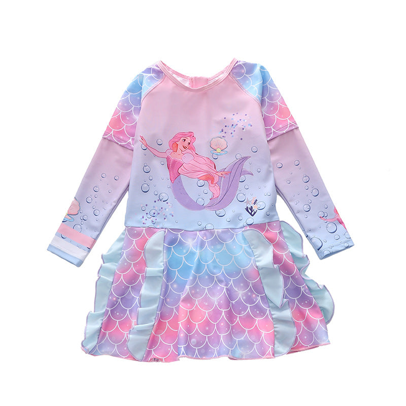 Kid Girl One-piece Long Sleeve Sunscreen Beach Surfing Mermaid Swimsuit