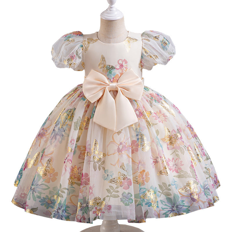 Kid Girl Flower Printed FluffyWedding  Birthday Princess Dress
