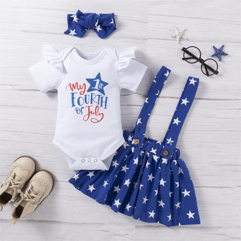 Baby Girl Independence Day Short Sleeve Star Skirt Sets