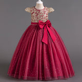 Flower Girl Dress Girls Lace Birthday Party Gown Sequins Big Bow Princess Dress