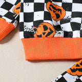 Baby Boy Halloween Checkerboard Pumpkin Suit 2 Pcs Set