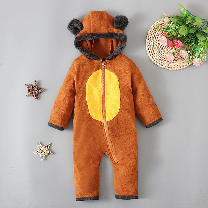 Baby Boys Autumn Winter Zippered Hooded Romper Jumpsuit