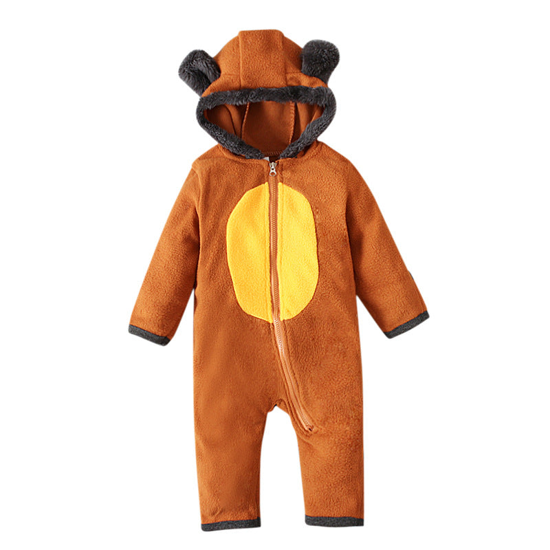 Baby Boys Autumn Winter Zippered Hooded Romper Jumpsuit