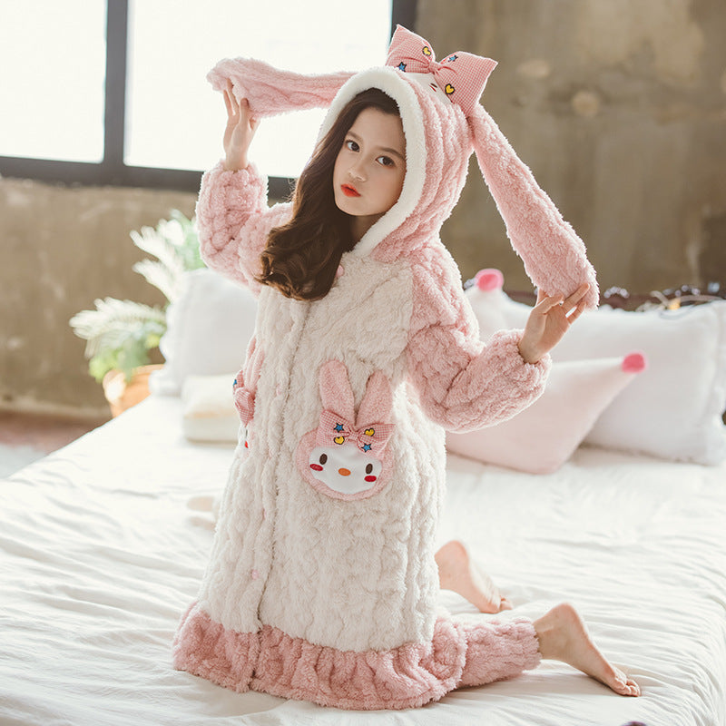 Kid Girl Winter Thick Coral Fleece Flannel Pajamas