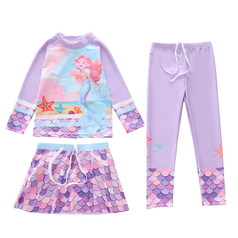Kid Girl Split Sun Protection Long Sleeved Swimsuit