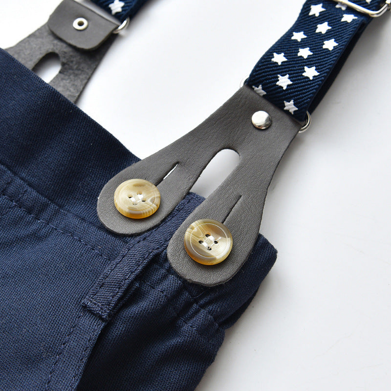 Kid Baby Boy Long-sleeved Bow Tie Cotton Suspenders Gentleman 2 Pcs Sets