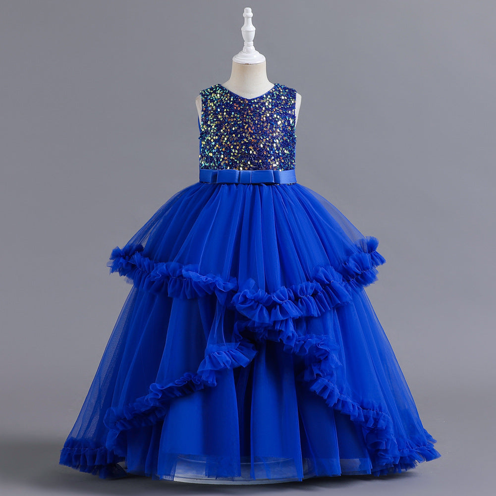 Kid Christmas Girl Princess Sleeveless Glitter Flower Birthday Fluffy Dresses