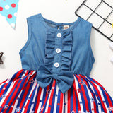 Baby Girl Denim Independence Day Stitching Star Striped Sleeveless Dress
