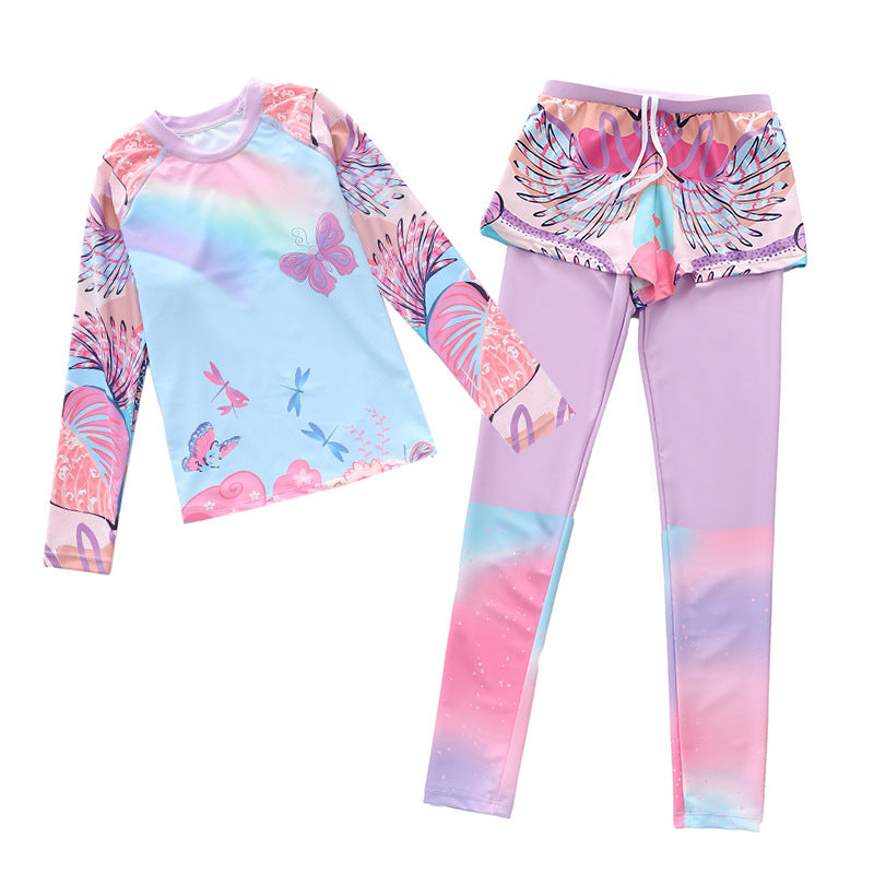 Kid Girl Split Long-sleeved Conservative Sun Protection Swimsuit