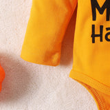 Baby Girls Halloween Print Letter Pumpkin Print Flared 2 Pcs Set