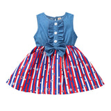 Baby Girl Denim Independence Day Stitching Star Striped Sleeveless Dress