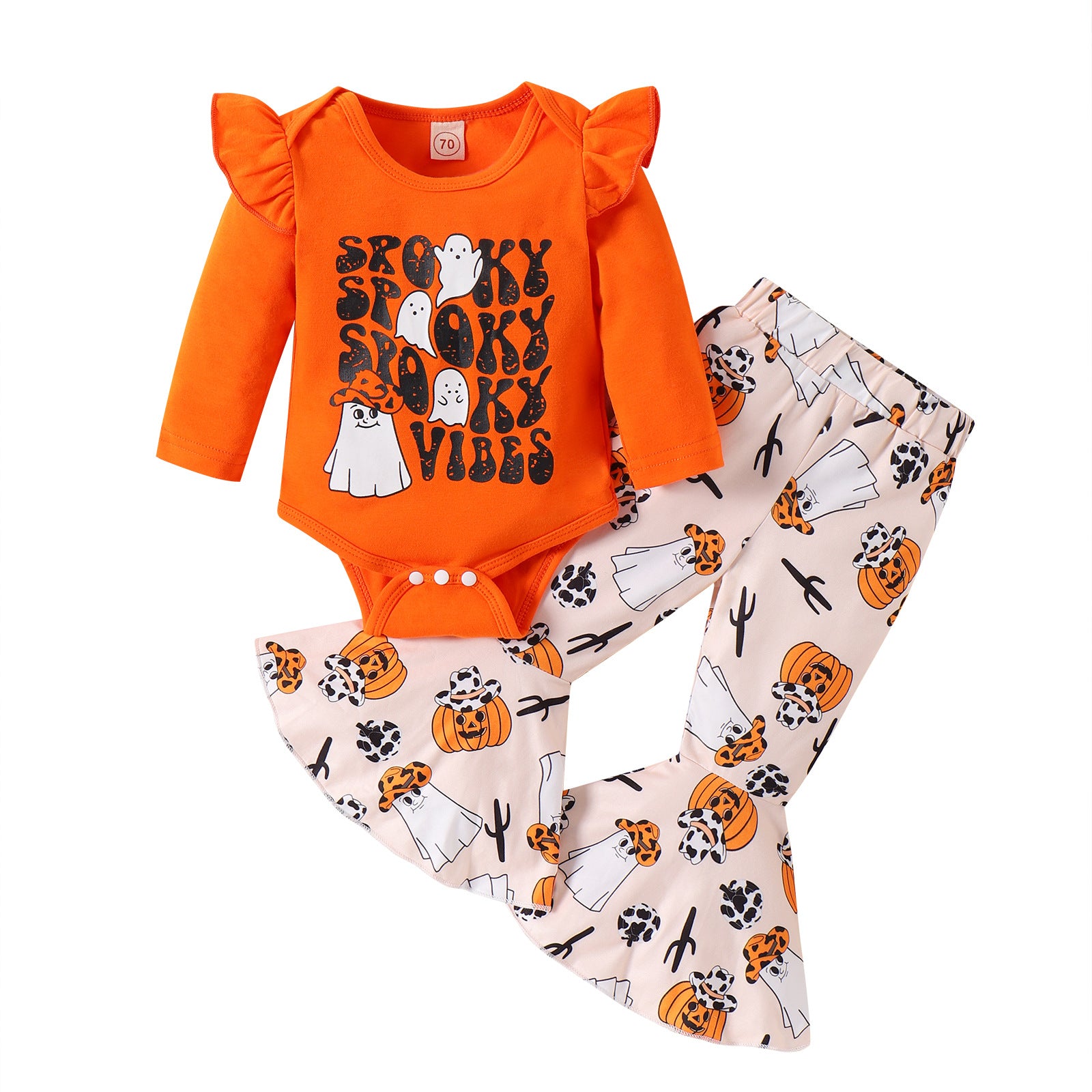 Baby Girls Halloween Printed Letter Pumpkin 2 Pcs Sets