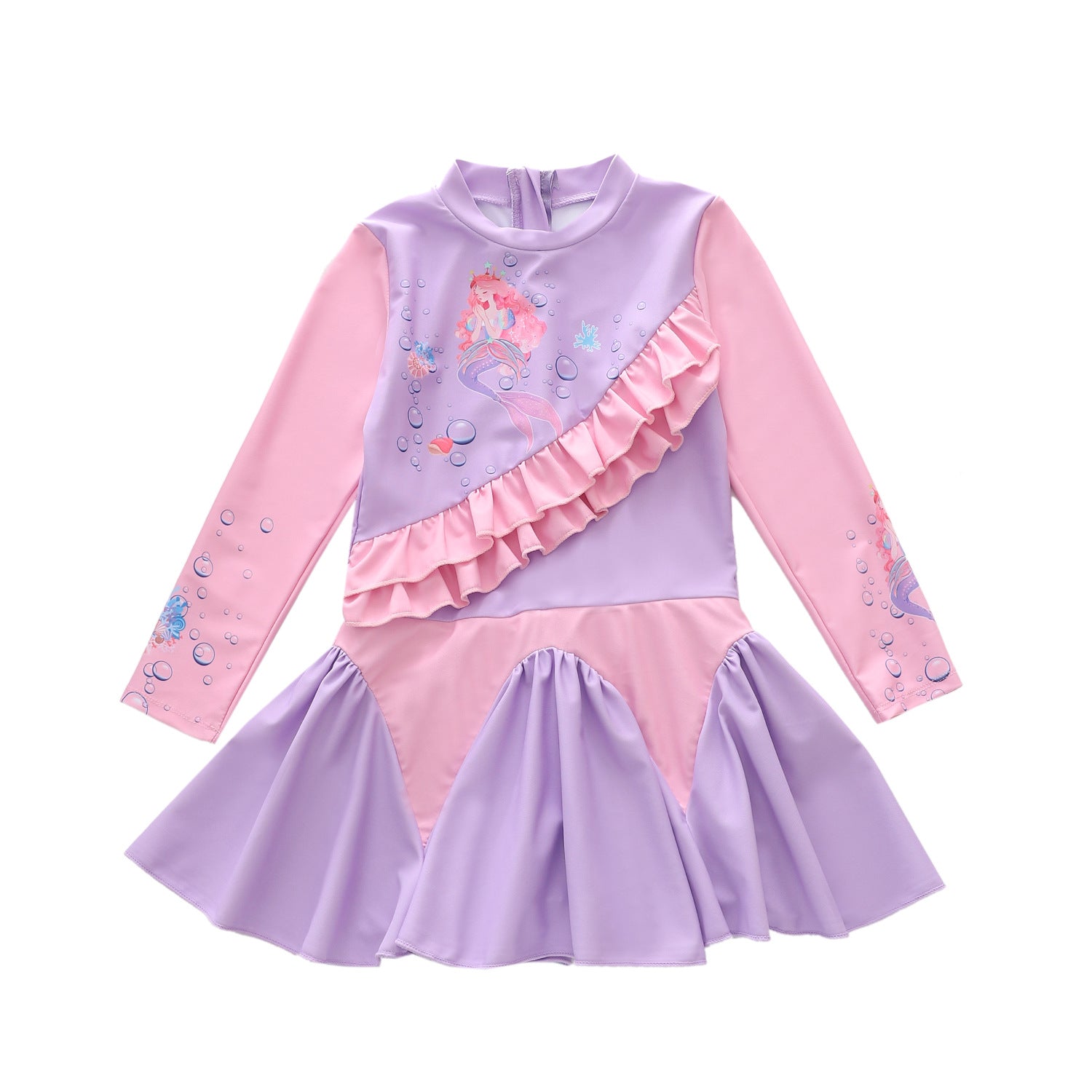 Baby Girl One-piece Long Sleeved Lotus Leaf Sun Protection Swimsuit