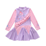 Baby Girl One-piece Long Sleeved Lotus Leaf Sun Protection Swimsuit