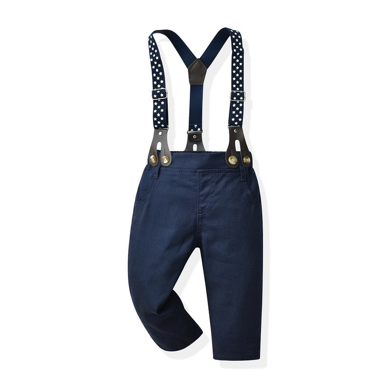 Kid Baby Boy Long-sleeved Bow Tie Cotton Suspenders Gentleman 2 Pcs Sets