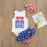 Baby Girls Boys Independence Day Letter Print Sleeveless 3 Pcs Sets