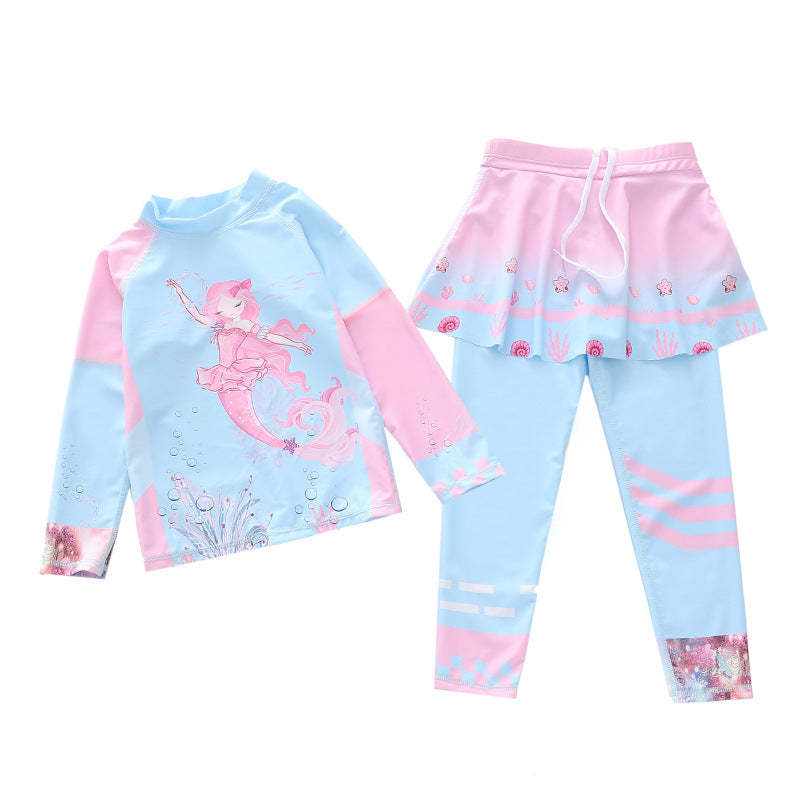 Kid Girl Split Long Sleeved Beach Sun Proof Swimsuit