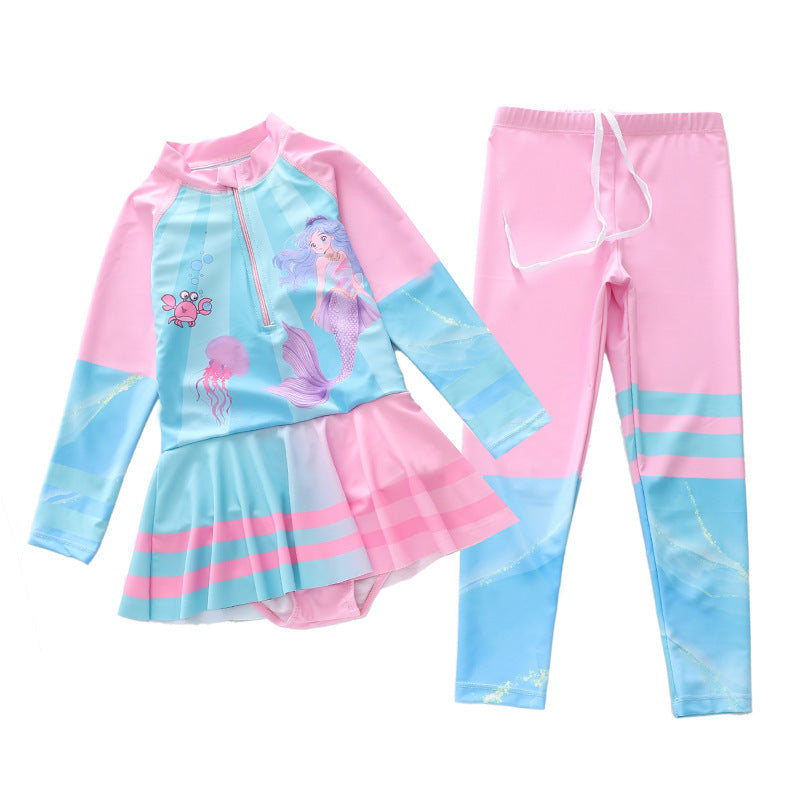 Kid Girls One-piece Long Conservative Swimsuit