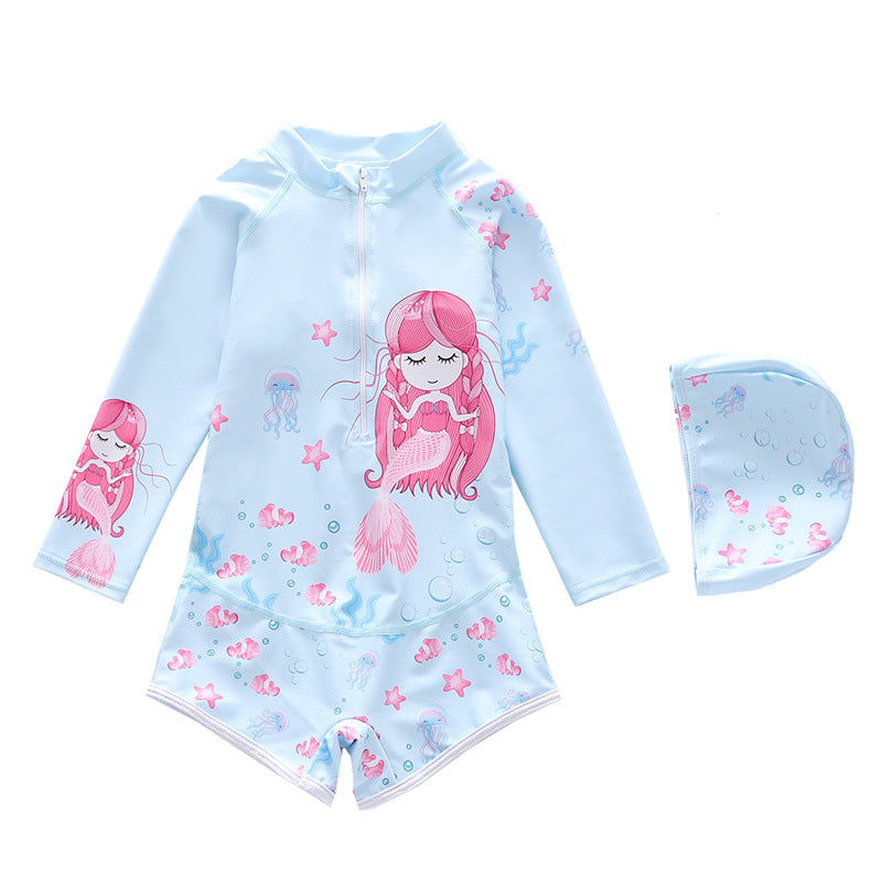 Kid Girl One-piece Cartoon Sun-proof Long-sleeved Swimsuit