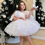 Kid Girl White Evening Flower Sequined Princess Dress