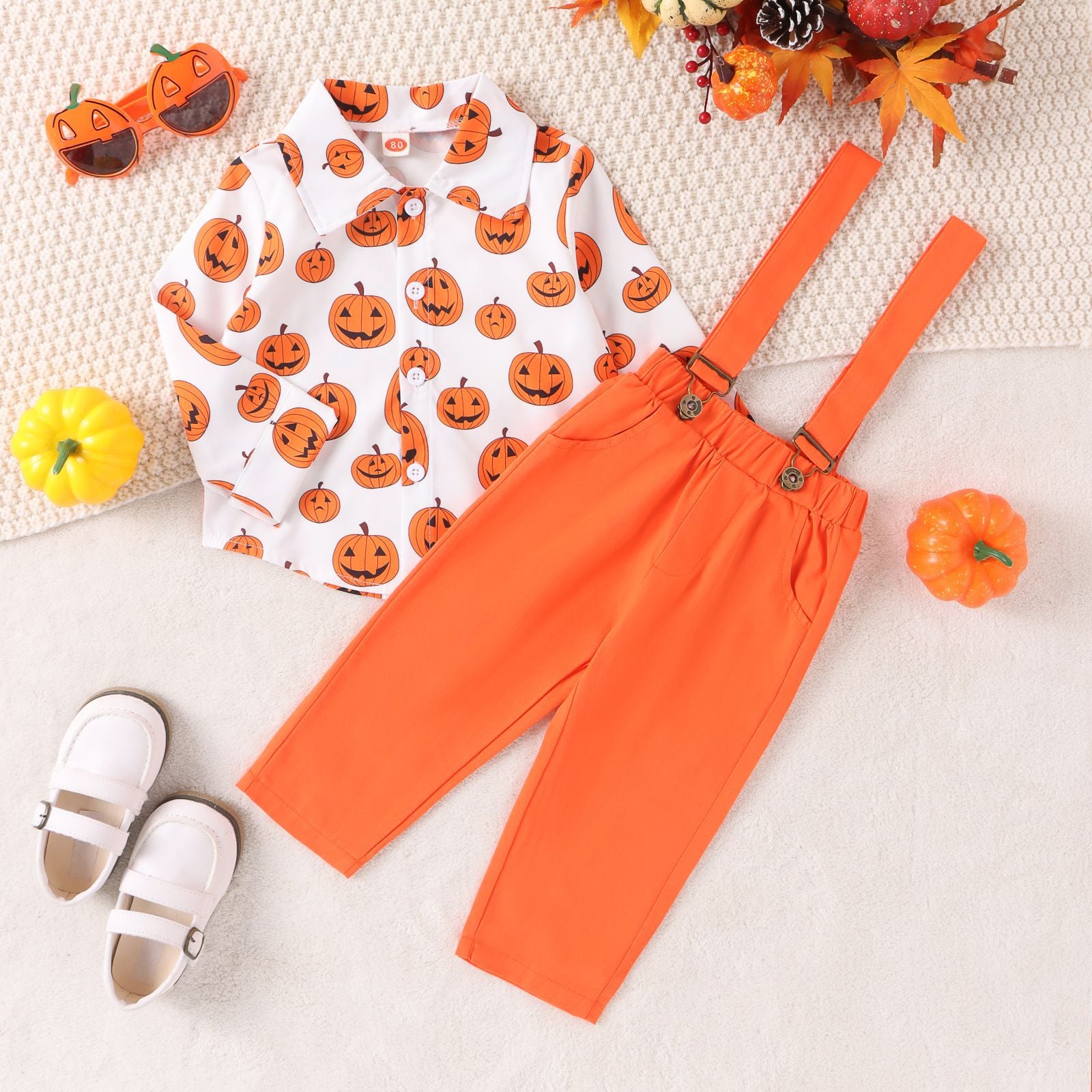 Halloween Kid Baby Boys Long Sleeve Pumpkin Plaid Gentleman 2 Pcs Sets