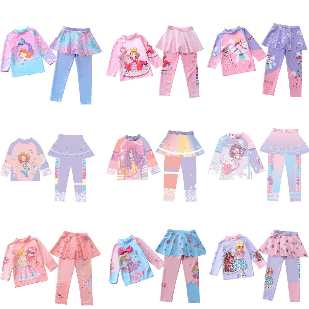 Kid Girl Split Long Sleeved Beach Sun Proof Swimsuit