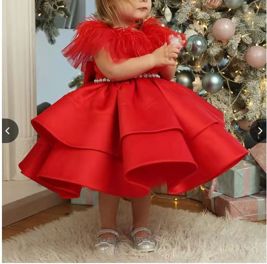 Kid Girl First Birthday Princess High-end Winter Flower Dresses