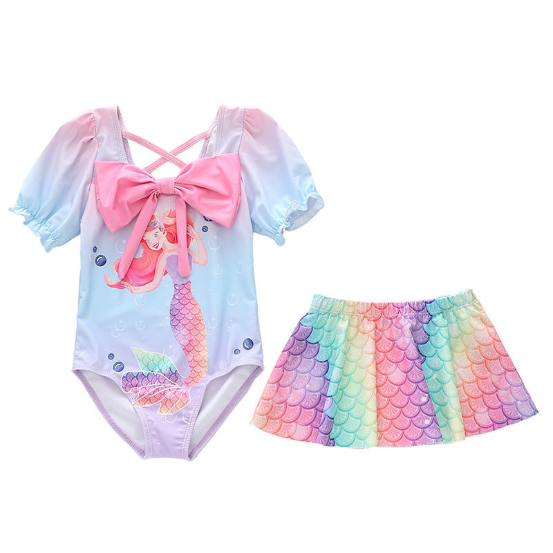 Kid Girl One Piece Long Sleeved Split Trendy Swimsuit