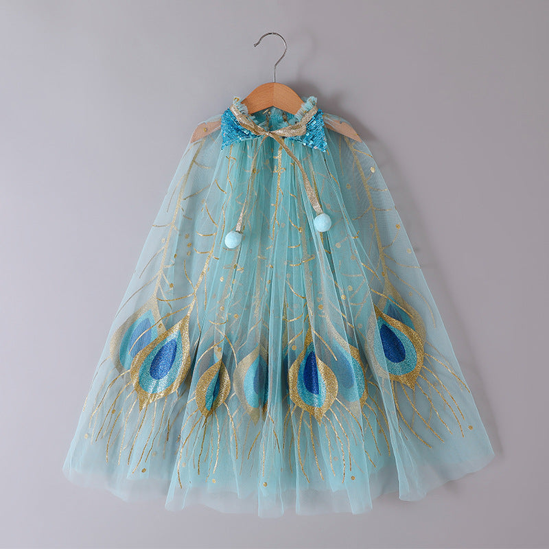 Kid Girl Mesh Christmas Glitter Gauze Thin Shawl Cloak Coats