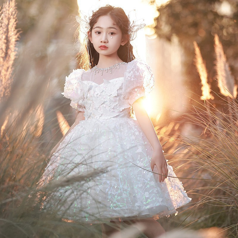 Kid Girl Luxury Niche Princess Dress FlowerWedding Host Piano Dresses