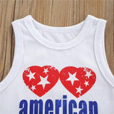 Baby Girls Boys Independence Day Letter Print Sleeveless 3 Pcs Sets