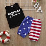 Independence Day Baby Boy Sleeveless Letter Print Star Print Sets 2 Pcs