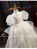 Kid Baby Girls Catwalk Pompous Gauze White Flower Dresses
