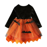 Halloween Kid Baby Girls Long Sleeve Mesh Pumpkin Dress