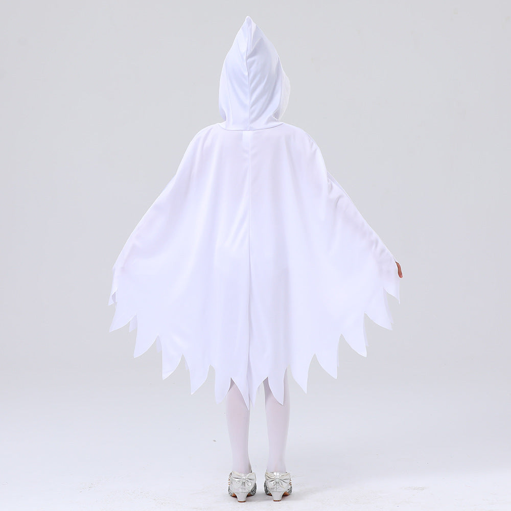 Girl White Ghost Glows Grimace Cloak Halloween Cosplay Party Costume